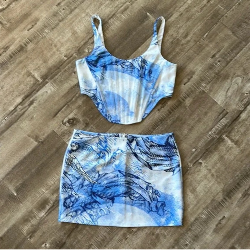 White Fox Boutique Blue and White Mini Skirt
